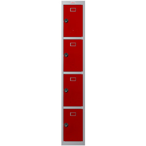 Phoenix PL Series PL1430GRC 1 Column 4 Door Personal locker in Grey Body/Red Doors with Combination Locks