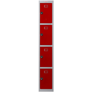 Phoenix PL Series PL1430GRC 1 Column 4 Door Personal locker in Grey Body/Red Doors with Combination Locks