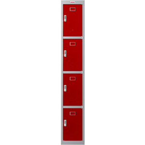 Phoenix PL Series PL1430GRE 1 Column 4 Door Personal Locker Grey Body/Red Doors with Electronic Lock