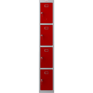 Phoenix PL Series PL1430GRK 1 Column 4 Door Personal Locker Grey Body/Red Doors with Key Locks