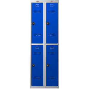 Phoenix PL Series PL2260GBC 2 Column 4 Door Personal Locker Combo in Grey Body/Blue Doors with Combination Locks