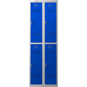 Phoenix PL Series PL2260GBK 2 Column 4 Door Personal Locker Combo Grey Body/Blue Doors with Key Locks